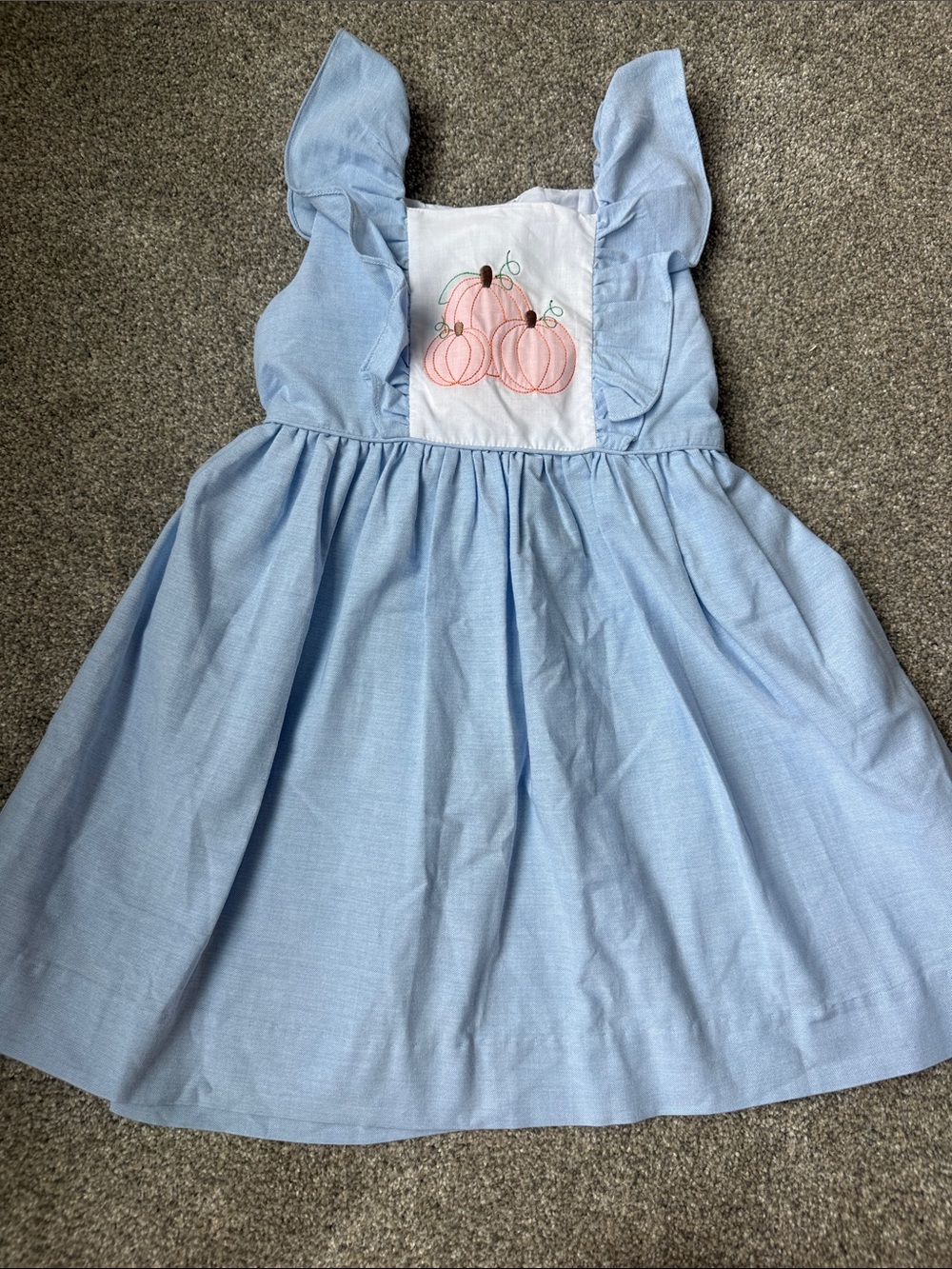 Light Blue Pumpkin Smocked Girls Dress